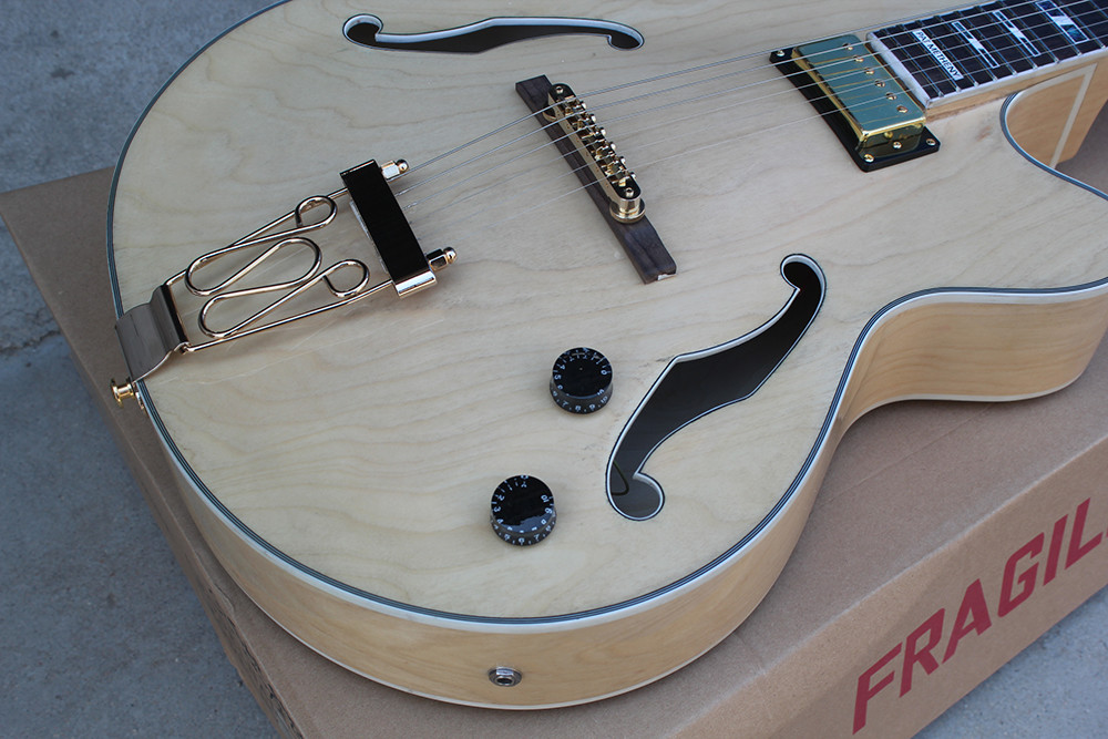 Custom Classic F hole wood natural color hollow body electric guitar colors is optional free shipping