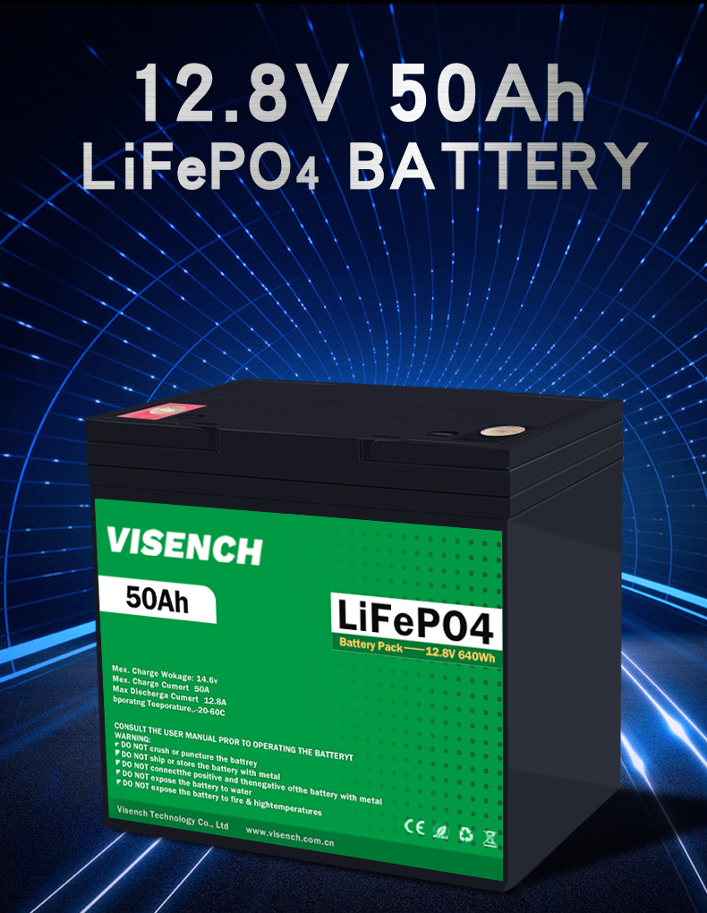Visench 12V 50Ah Lifepo4 Lithium Iron Battery Pack Deep Cycle Times Battery Lifepo4 12V For Solar Energy System