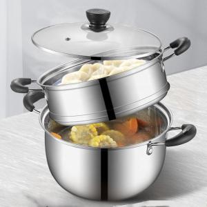 China Hot Selling Kitchen Silver Cooking Soup Pot 304 Stainless Steel Steamer Pot Induction Stock Pot With Glass Lid on sale