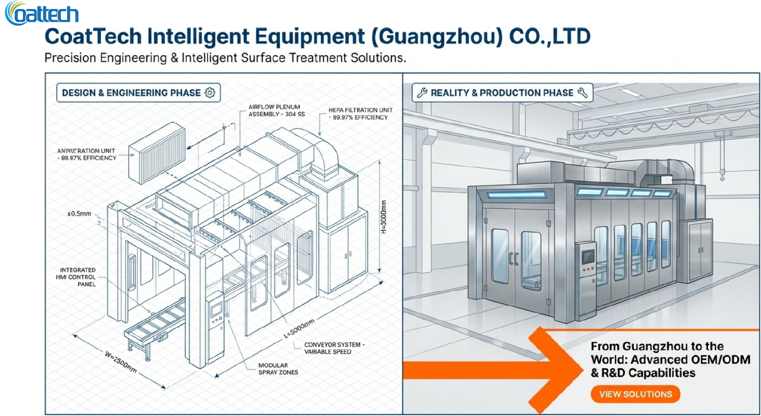 Innovative Powder Coating Conveyor Systems 50Hz Automatic Powder Coating Line For Complex Item
