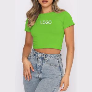 Wholesale Y2K Short Sleeve Crew Neck Polyester Basic Tee for Women Customized Crop Top T Shirt from china suppliers