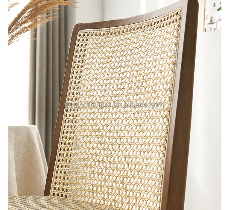 Restaurant Furniture Rattan Chair with Ash Wood Frame and Upholstered Seat