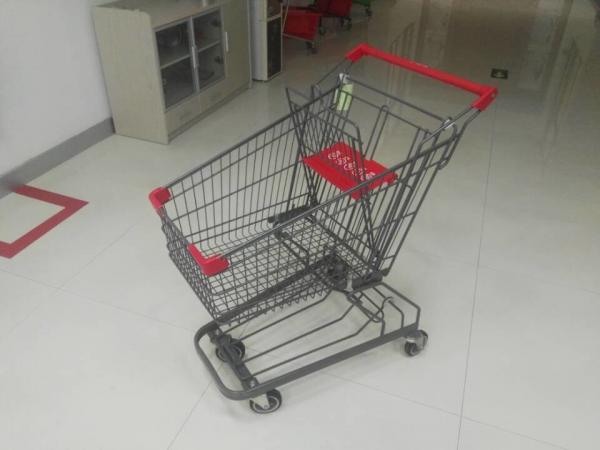Quality Grey Powder Coating 80L Supermarket Shopping Carts With 4 Inch PU Casters for sale