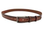 Brown Mens Leather Dress Belt Feather Edge Double Stitching With Zinc Alloy Pin