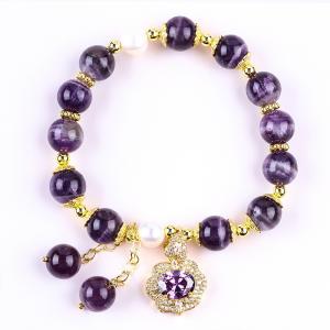 Wholesale 10mm Bead Dream Amethyst Stone Stretch Bracelets With Purple Bling Bling Charm from china suppliers