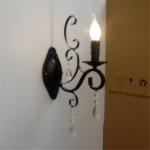 classic vintage candle wall light black wrought iron body crystal deco wall