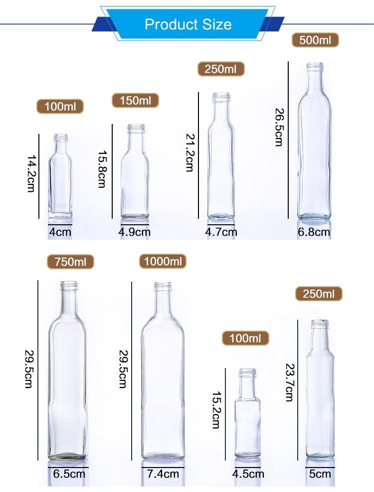 Empty Olive Oil Bottle With Cap 250ml 500ml 750ml 1l Clear Square Glass Bottle For Olive Oil
