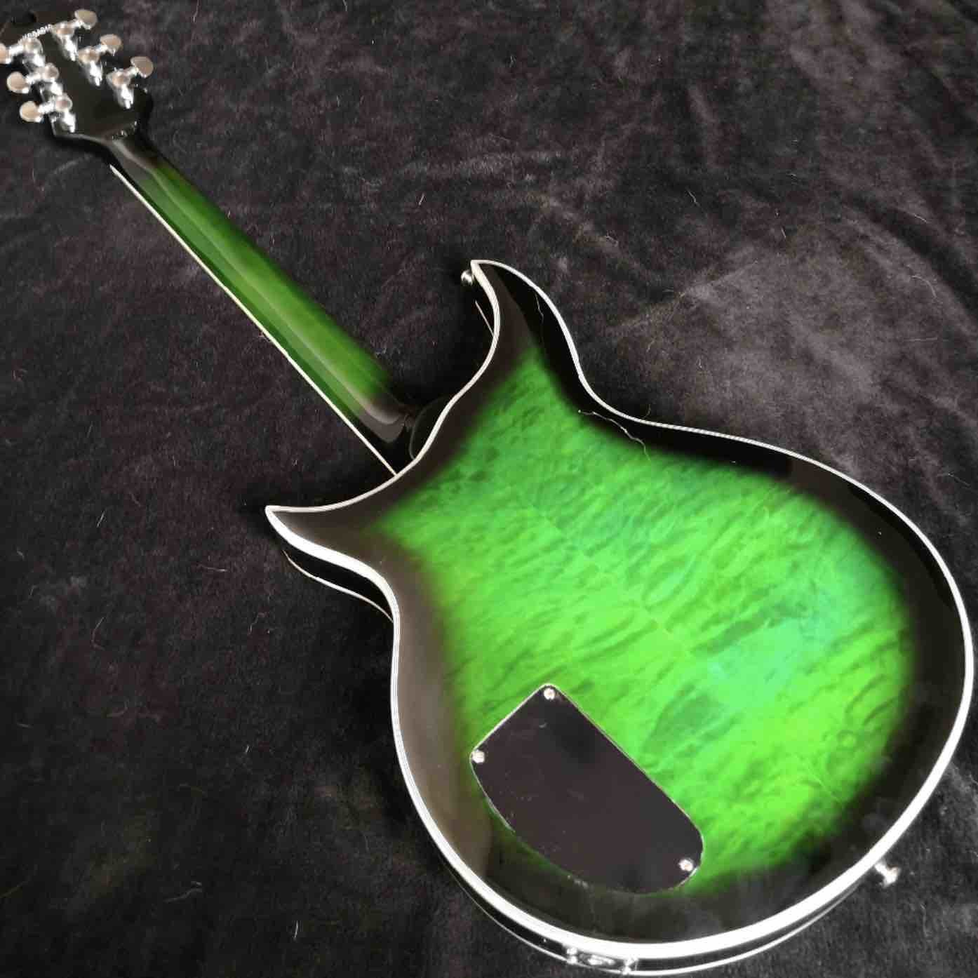 Grand guitar Hollow body AAA Quilted maple top Green waves electric guitar free shipping