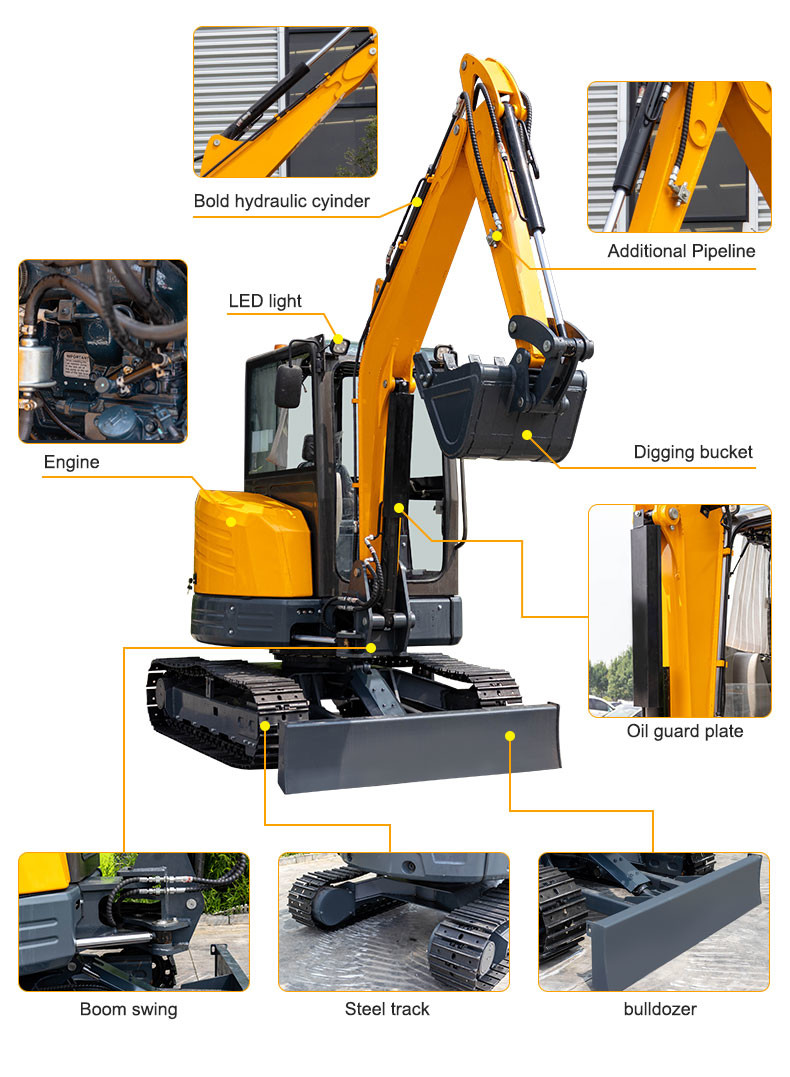 Truly Tailless 3500kg Hydraulic Excavator 30.4KN Bucket Digging Force For Any Terrain
