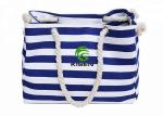 Large Capacity Canvas Striped Bag , Heavy Duty Ladies Beach Bag OEM Accepted