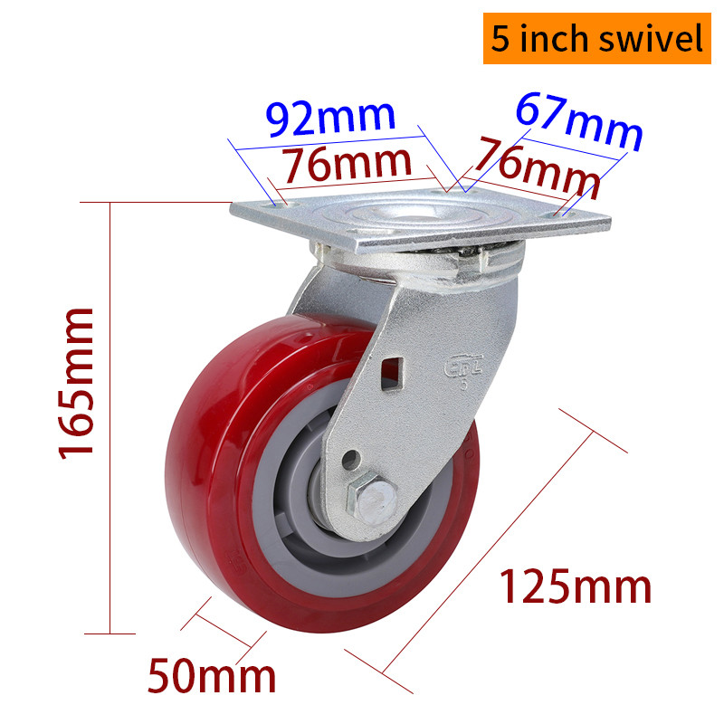 Red 5 Inch Heavy Duty Swivel Casters 125mm Caster Wheels 735-86
