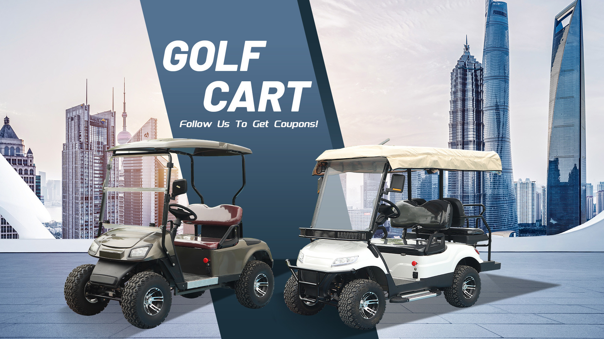 Yellow Color 14 Inches Off-Road Tires 4 Wheel Utility 2 Seater Golf Cart With Foldable Front Windshield