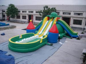 Wholesale green inflatable big turtle slide and pool water park games from china suppliers