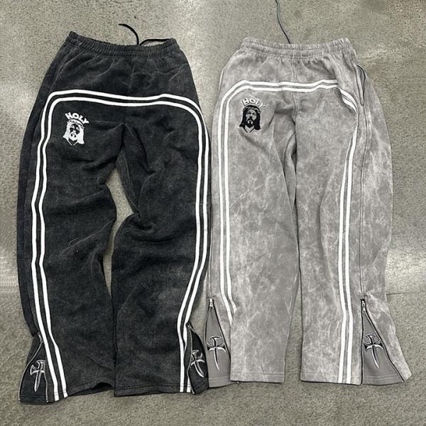 French Terry Fabric Men's Flared Sweatpants with Side Zipper Customized by