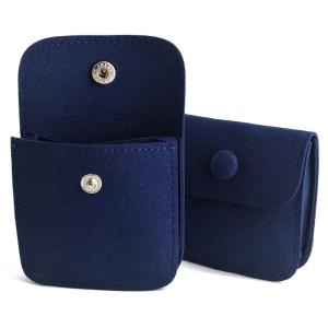 Wholesale Snap Button Custom Packaging Solutions Ring Earing Storage Pouch Packaging Blue Microfiber from china suppliers