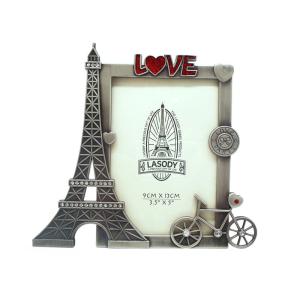 Wholesale 3.5*5inch Paris Eiffel Tower Souvenir Metal Rectangle Picture Frame With Rhinestone Love from china suppliers