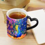 Ceramic Heat Sensitive Coffee Cups Discoloration Cup with Heart Shaped Handle