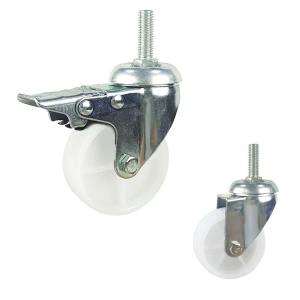 Wholesale 75x21mm Rotating Swivel Threaded Stem White PP Light Duty Casters Total Brake from china suppliers