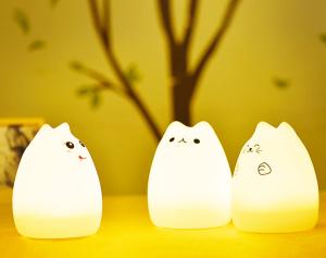 Wholesale 3 AAA Tabletop Night Light Lamp , DC5V Cat Silicone Soft Touch Night Light from china suppliers