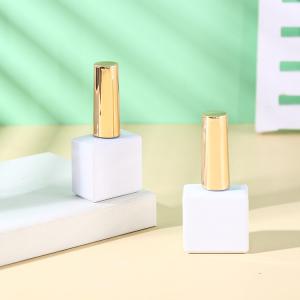Wholesale OEM Custom Logo Design Unique Square White Color Uv Gel Containers Glass Empty Nail Polish Bottles with Brush Chrome Golden Cap from china suppliers