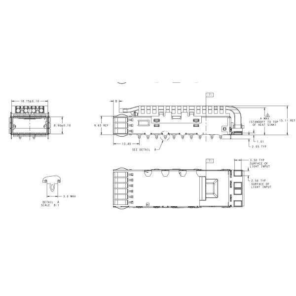 2170705-7 ZQSFP+ Cage With Heat Sink 1x1 Port 28 Gb/s Included Lightpipe