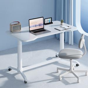 Wholesale Office Computer Lift Table with Wheels and Pneumatic Height Adjustment in Wooden White from china suppliers