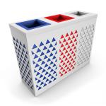 Three Compartments 350mm Width 35L Steel Outdoor Trash Can