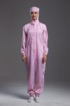 Anti Static ESD coverall connect with hood pink color coductive fiber sterilizat
