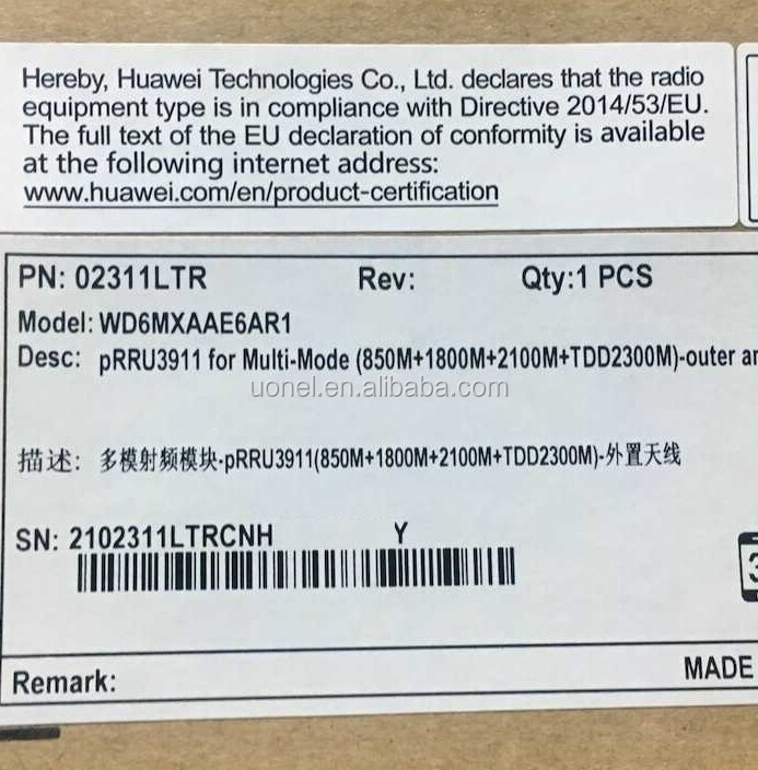 Huawei pRRU3911 for Multi-mode(850M+1800M+2100M+TDD2300M)-outer antenna 02311LTR WD6MXAAE6AR1