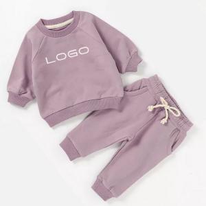 Wholesale 2 PCS Autumn Kids French Terry Sweatshirt Set With Neck Tape Design Long Sleeve Tracksuit Lounge Sets For Toddlers from china suppliers