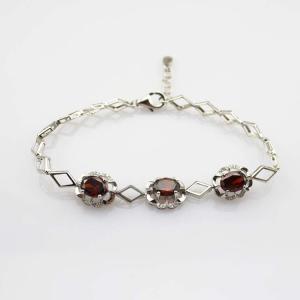 Wholesale Sterling Silver 6x8mm Created Garnet and Clear Cubic Zircon Link Tennis Bracelet (H012) from china suppliers