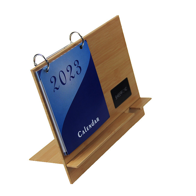 2024 Office Wooden Desk Calendar 21*18*13.5cm Wireless Charging Function