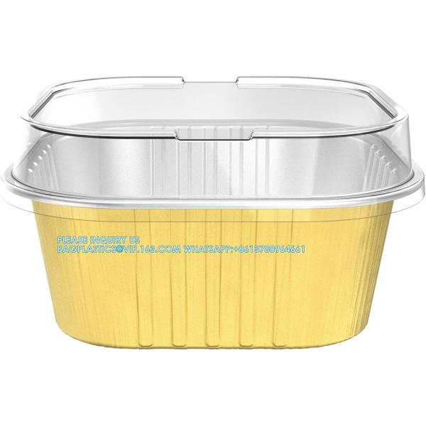 10 Oz Baking Cups Aluminum Foil Cupcake Cups With Lids Square 300ml Cake Pan For Desserts Flans, Creme Crisp Cups