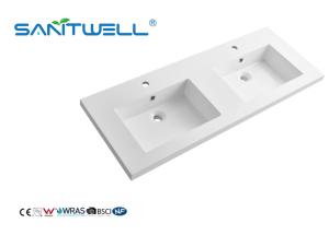 Wholesale SWME-1200 Wholesale Sanitary Ware Double Hand Stone Resin Basins Glossy White Cabinet Basins For Bathroom Sinks from china suppliers