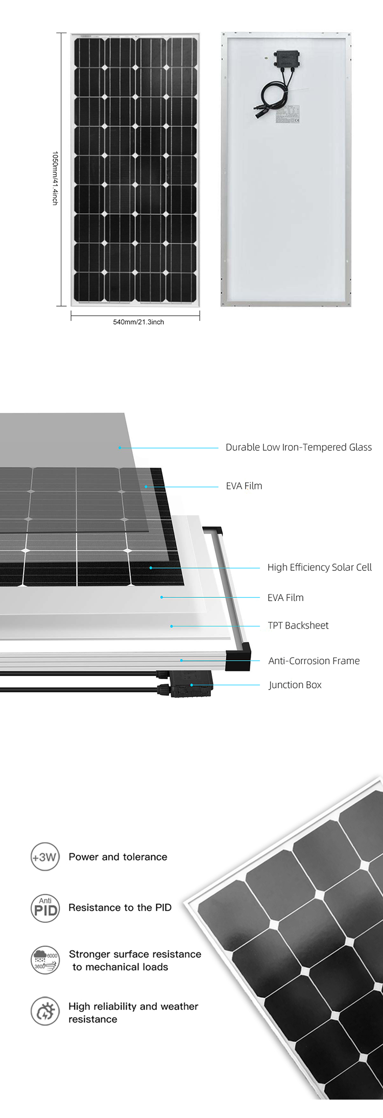 IP65 Waterproof 100w Foldable FacialMono Solar Panel For Outdoor Adventures