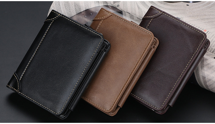 Trifold PU Leather Men's Purse Series Men's Wallets with Zipper Buckle and Coin Pocket