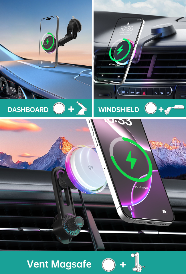Crystal Texture Car Wireless Charger With Cooling Fan And Starry Sky Light For Iphone Charger Stand