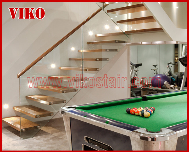 Floating Staircase VK34S Floating Stair Tempered GlassLED Light strip, Stringer: 5mm+5mm(Thickness), Dia 6mm Steel Cable