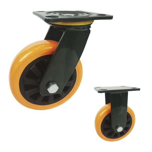 230kg Loading Heavy Duty Swivel Casters With Brake , Orange PU 5 Inch Caster