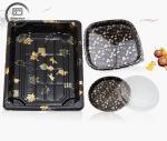 Black Disposable Sushi Containers with Anti Fog Lid Eco Friendly Plastic Round &