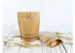 Stand Up Brown Kraft Coffee Bags Eco Friendly Flat Bottom With Clear Window