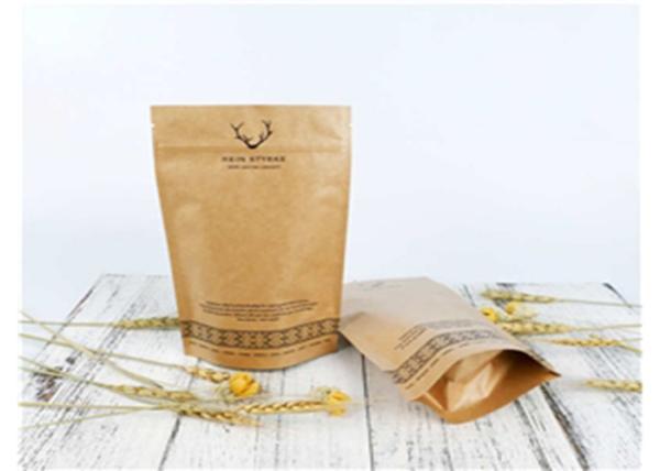 Stand Up Brown Kraft Coffee Bags Eco Friendly Flat Bottom With Clear Window