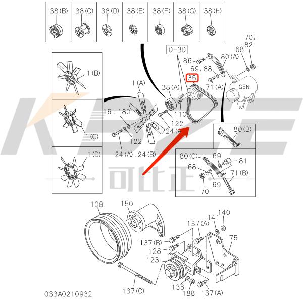 HITACHI ZAX200-5 EXCAVATOR 8-98152906-0 1-87618459-0 BELT;COOLING FAN FOR ISUZU 6BG1 6HK1 ENGINE
