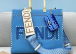 Stitching Womens Leather Tote Shopper Bag Blue With Single Shoulder Strap