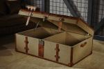 Retro Canvas Lifted Cover Leather Steamer Trunk Coffee Table Copper Nails