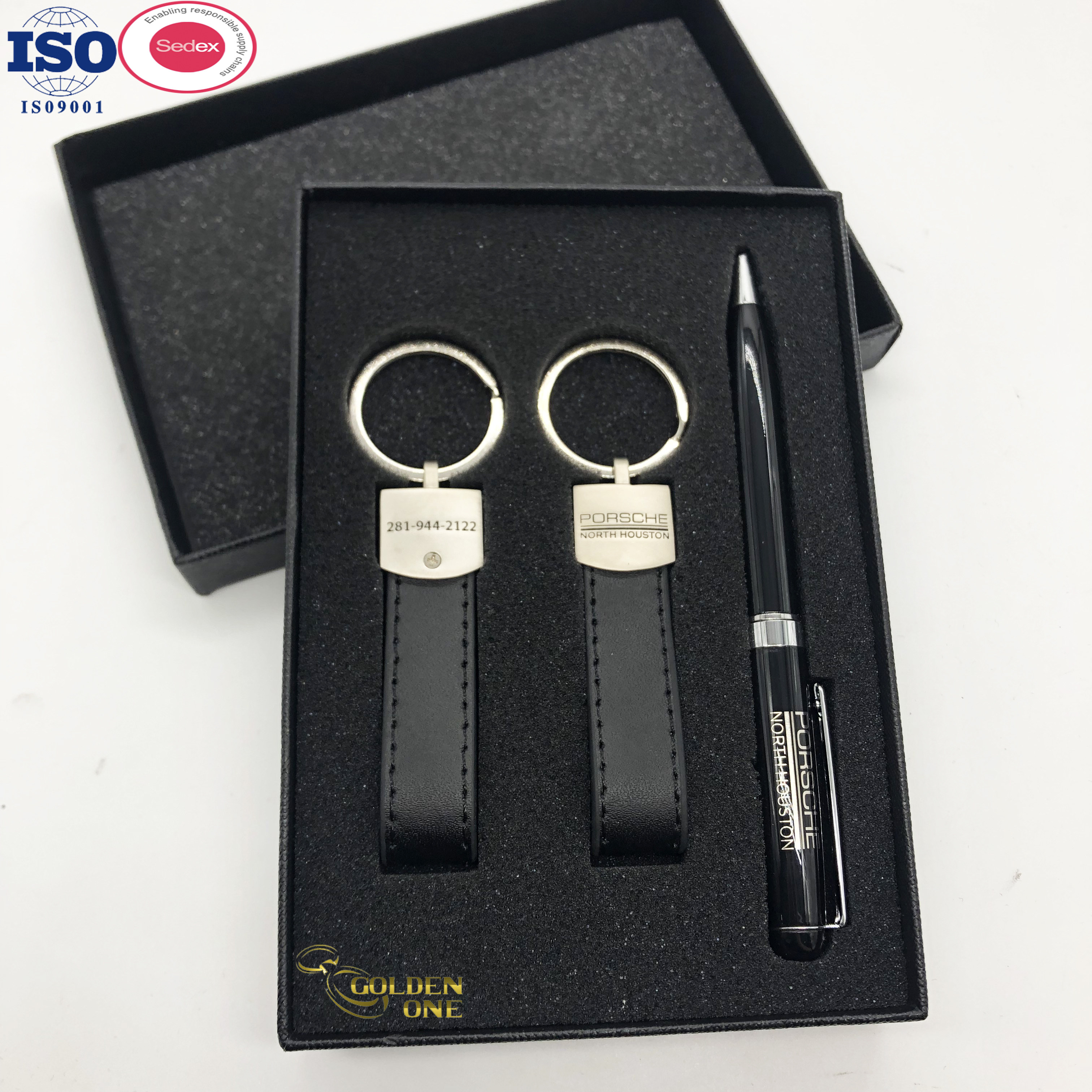 Random Combination Promotional Business Gifts Pen Leather Metal Keychain Card Holder Set
