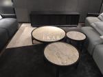 Solid Wood Round Marble Top White Coffee Table Set