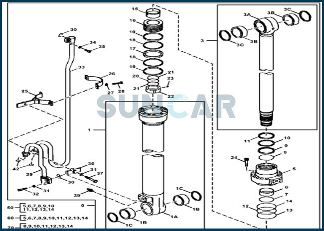 FXB00002044 Boom Cylinder Seal Repair Kit For DEERE 180GLC 190GW