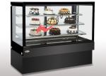 Square Glass Cake Display Case Orchid LED Light Custom Refrigerated Display
