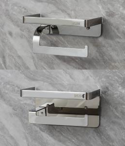 China Adhesive Stainless Steel Toilet Paper Dispenser With Shelf Polished Chrome Color on sale